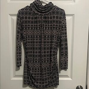 Turtleneck Patterned Blouse - Black & Cream